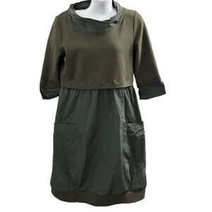 Paquito Italy Army Green Mock Neck 1/2 Sleeve Dress with Nylon feel.